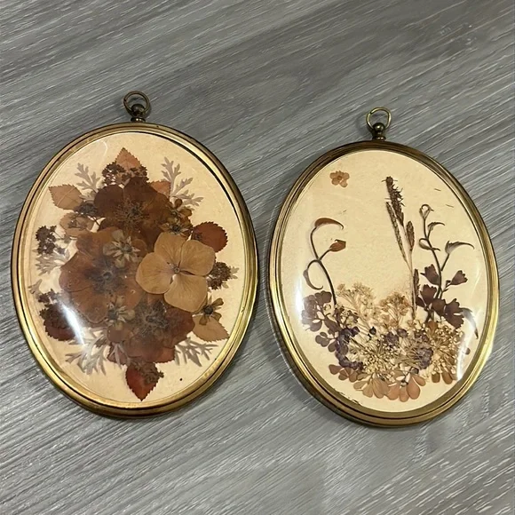 🖤Vtg 1960s Dried flowers frame wall decor set - Picture 1 of 14